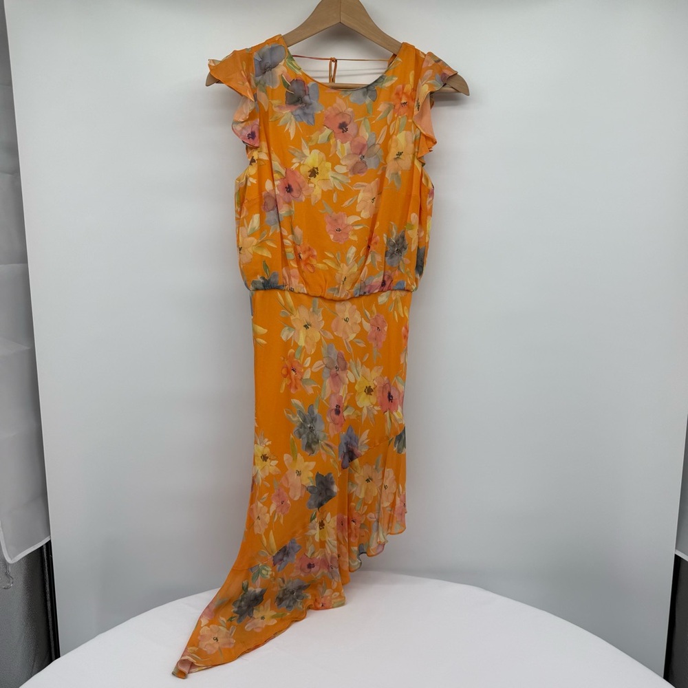 Amanda Uprichard Orange Floral Asymmetrical Mini Dress